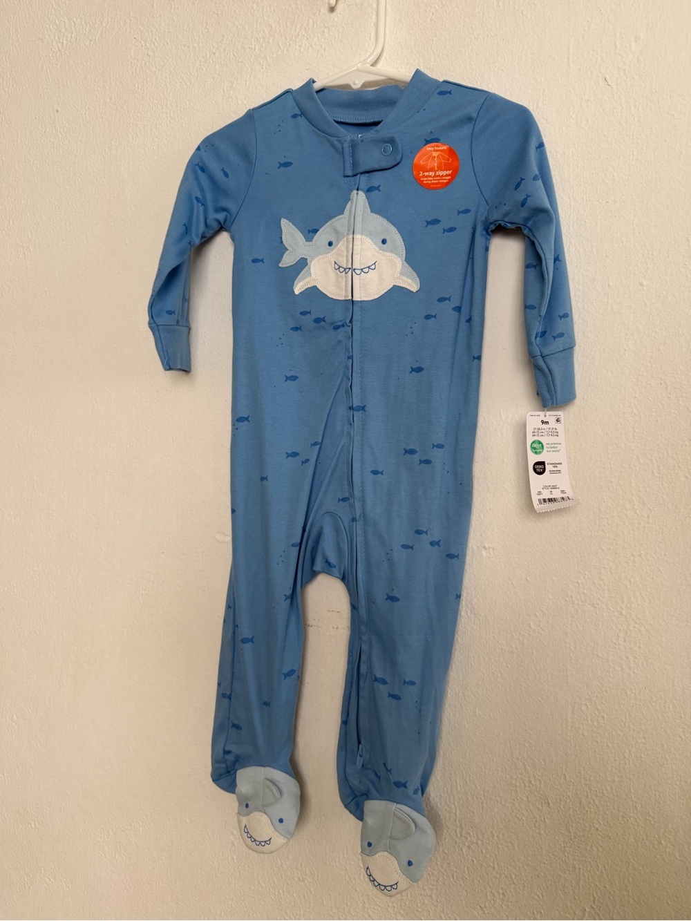 Carter's Light Blue Shark Footed One-Piece Pajama